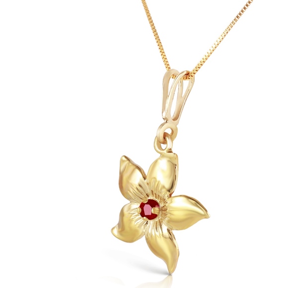 Galaxy Gold Products Jewelry - 14K. SOLID GOLD FLOWER NECKLACE WITH NATURAL RUBY